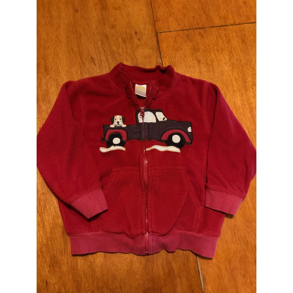 Gymboree Toddler Boys Red Fleece Zip Up Jacket Truck Dog Applique 2T 3T